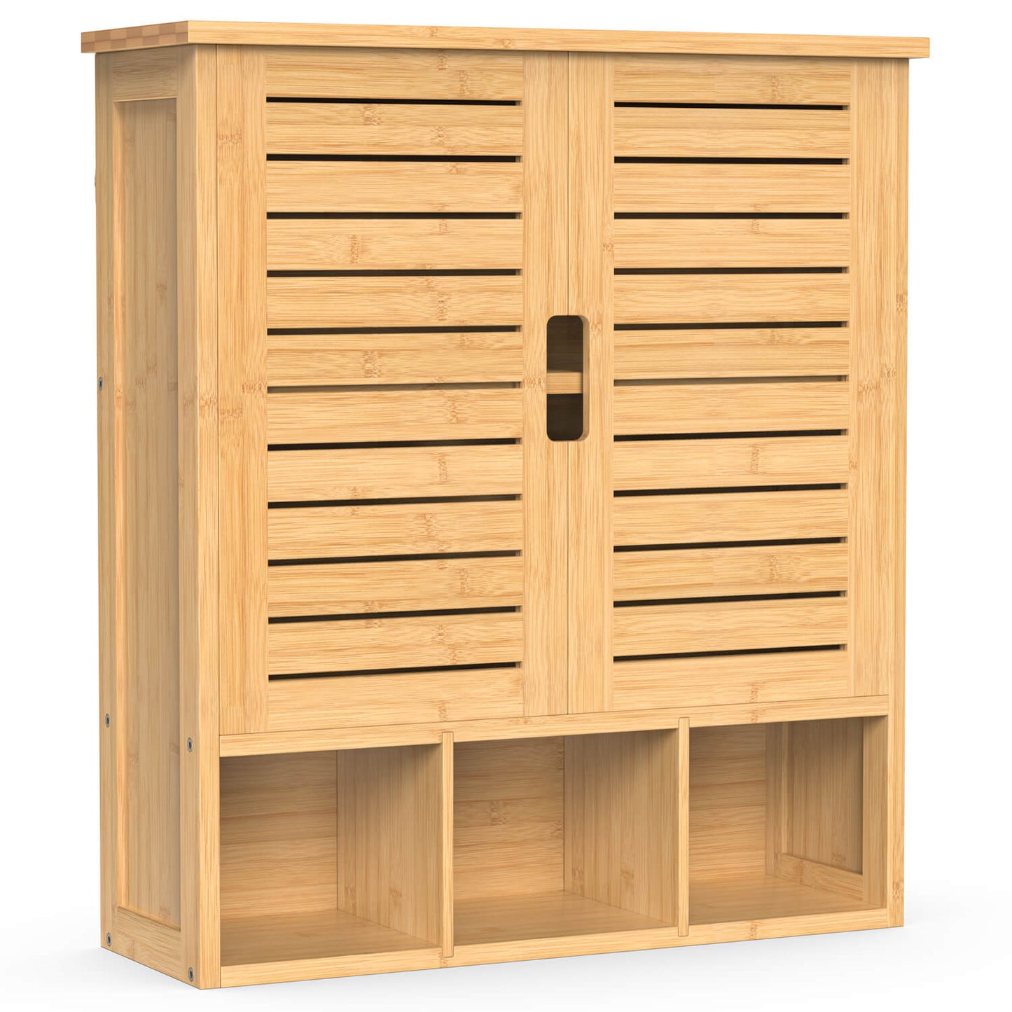 Removable Bamboo Two-Door Wall Mounted Bathroom Cabinet