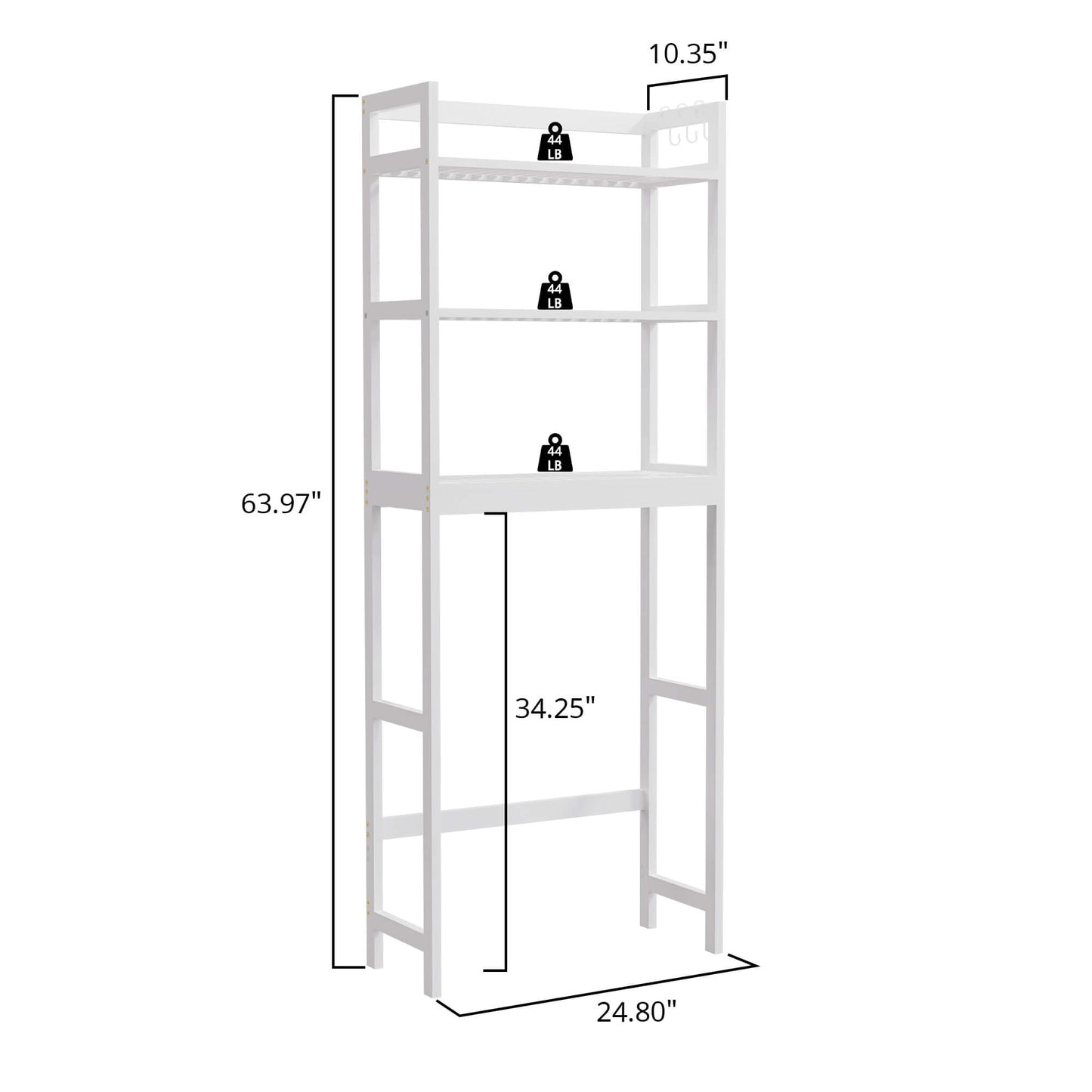 Bamboo Adjustable Freestanding Over-the-Toilet Storage With Hooks And 3 Open Shelf