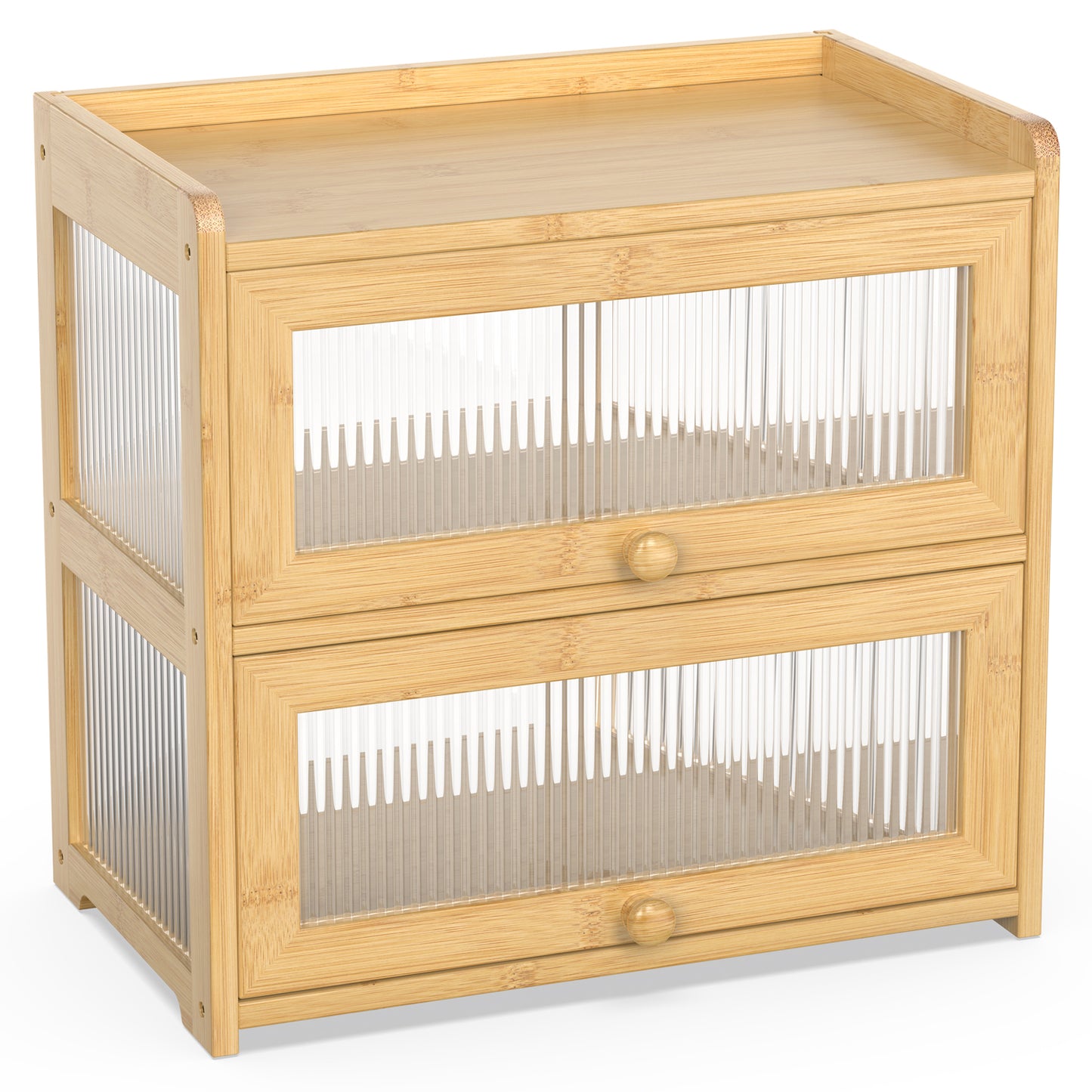 Bamboo Bread Box with 3 Sides Wavy & Back Clear Window (2 Tier)