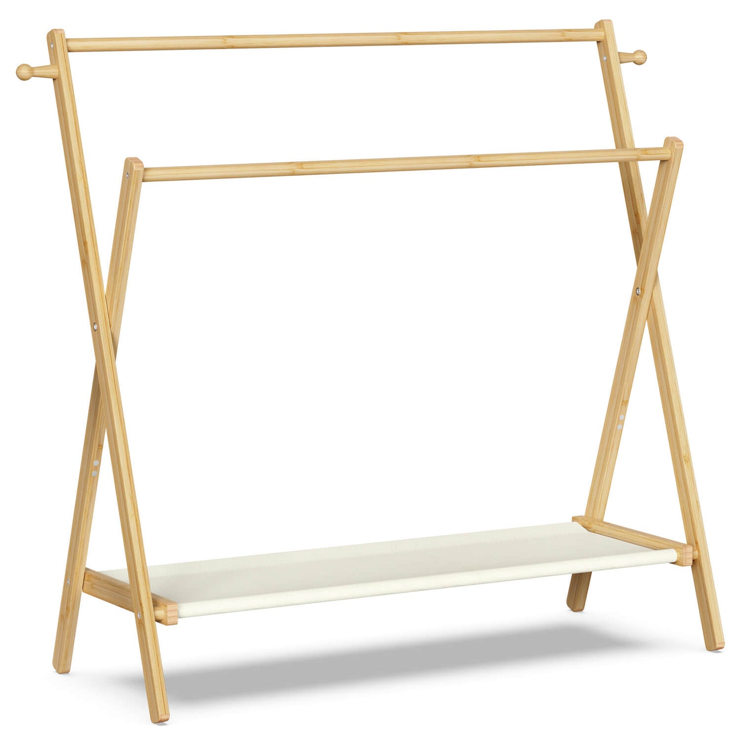 Freestanding Bamboo Clothes Rack with Shelves, Garment Rack for Bedroom (L)