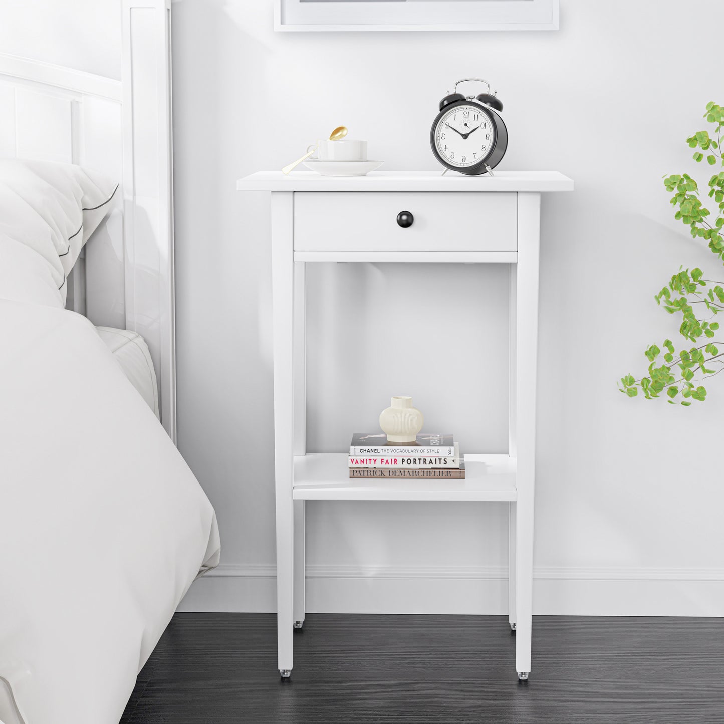 Bamboo Drawer Nightstand, Side Table with Open Shelf for Bedroom