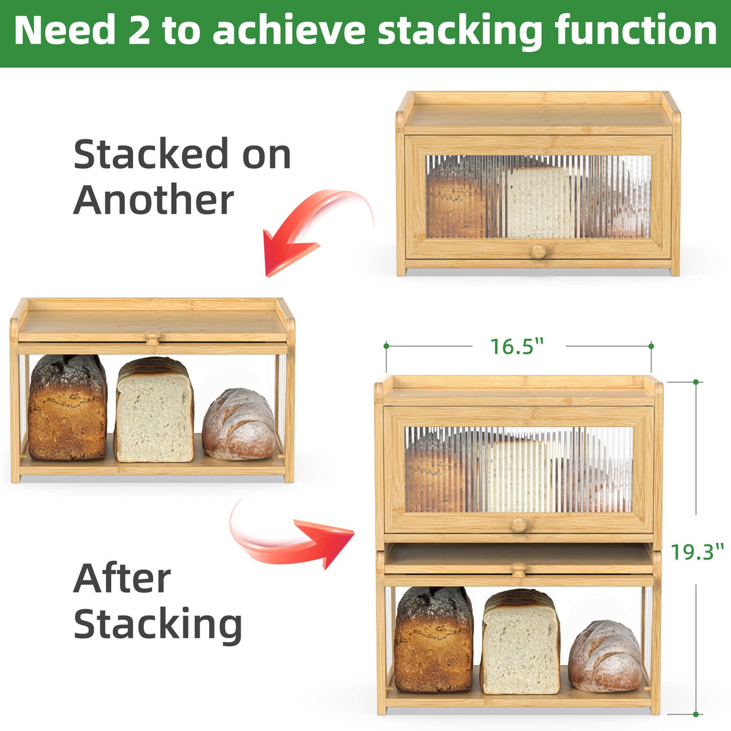 Bamboo Bread Box with 3 Sides Wavy & Back Clear Window