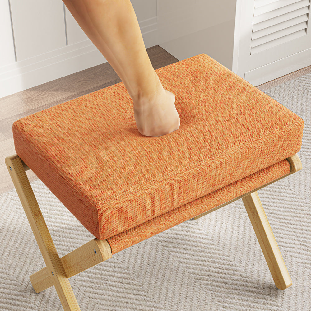 Folding Rectangle Standard Tufted Upholstered Ottoman Stool With Solid Wood Legs (Orange)