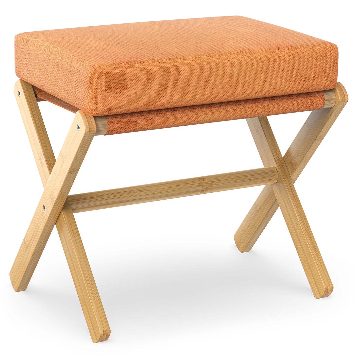 Folding Rectangle Standard Tufted Upholstered Ottoman Stool With Solid Wood Legs (Orange)