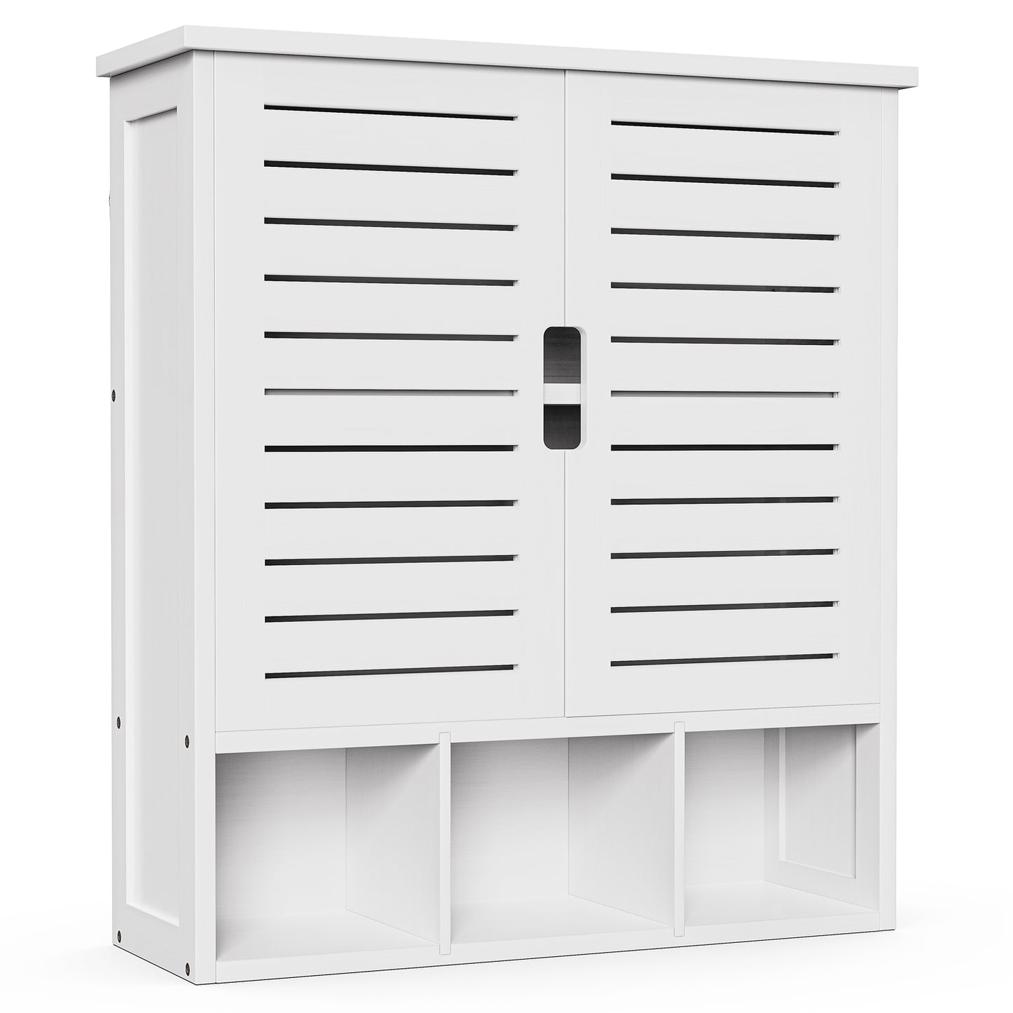 Removable Bamboo Two-Door Wall Mounted Bathroom Cabinet (White)