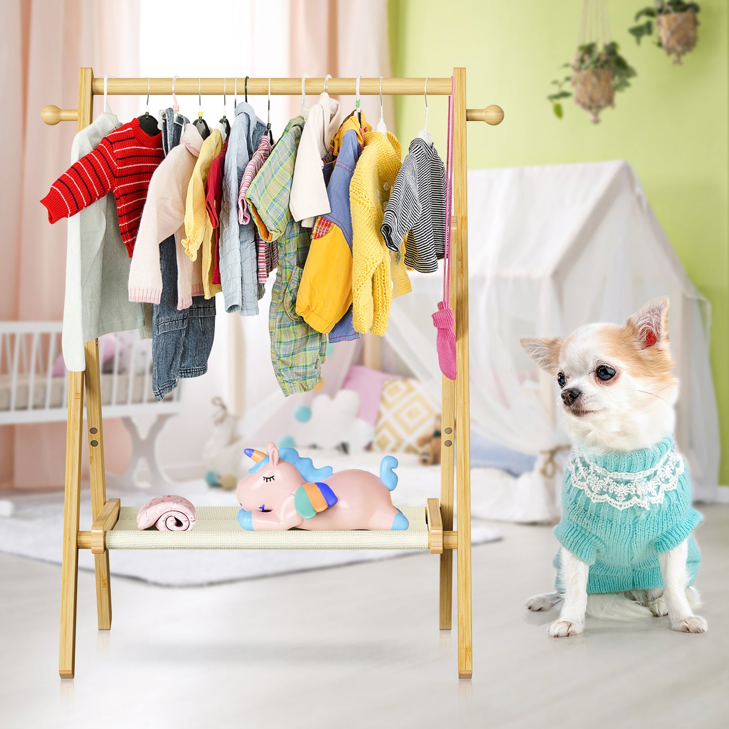 Baby & Pet Clothes Rack with Storage Shelf