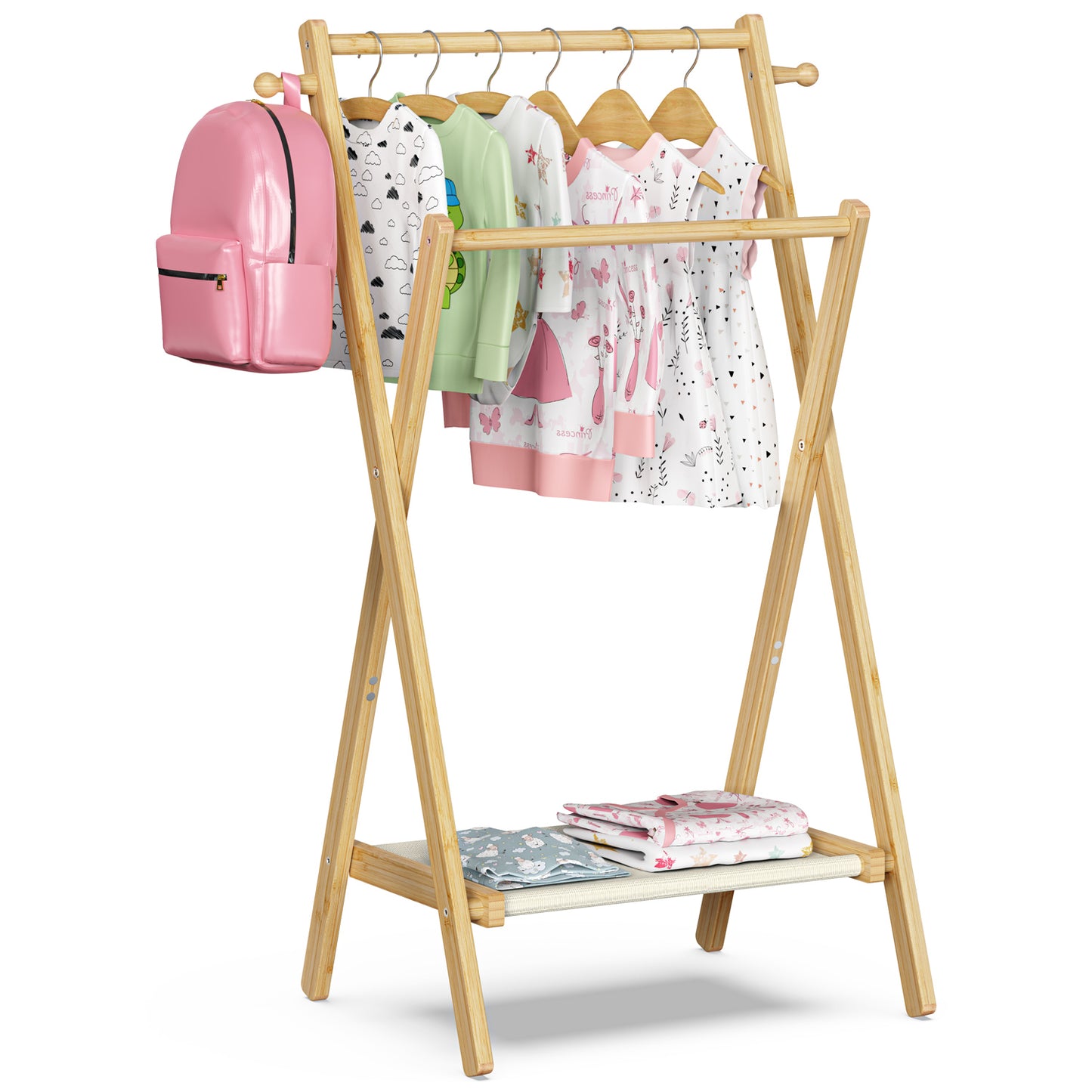 Kids Clothing Rack, Small Dress Up Rack with Storage Shelf & Double Hanging Rods (S)