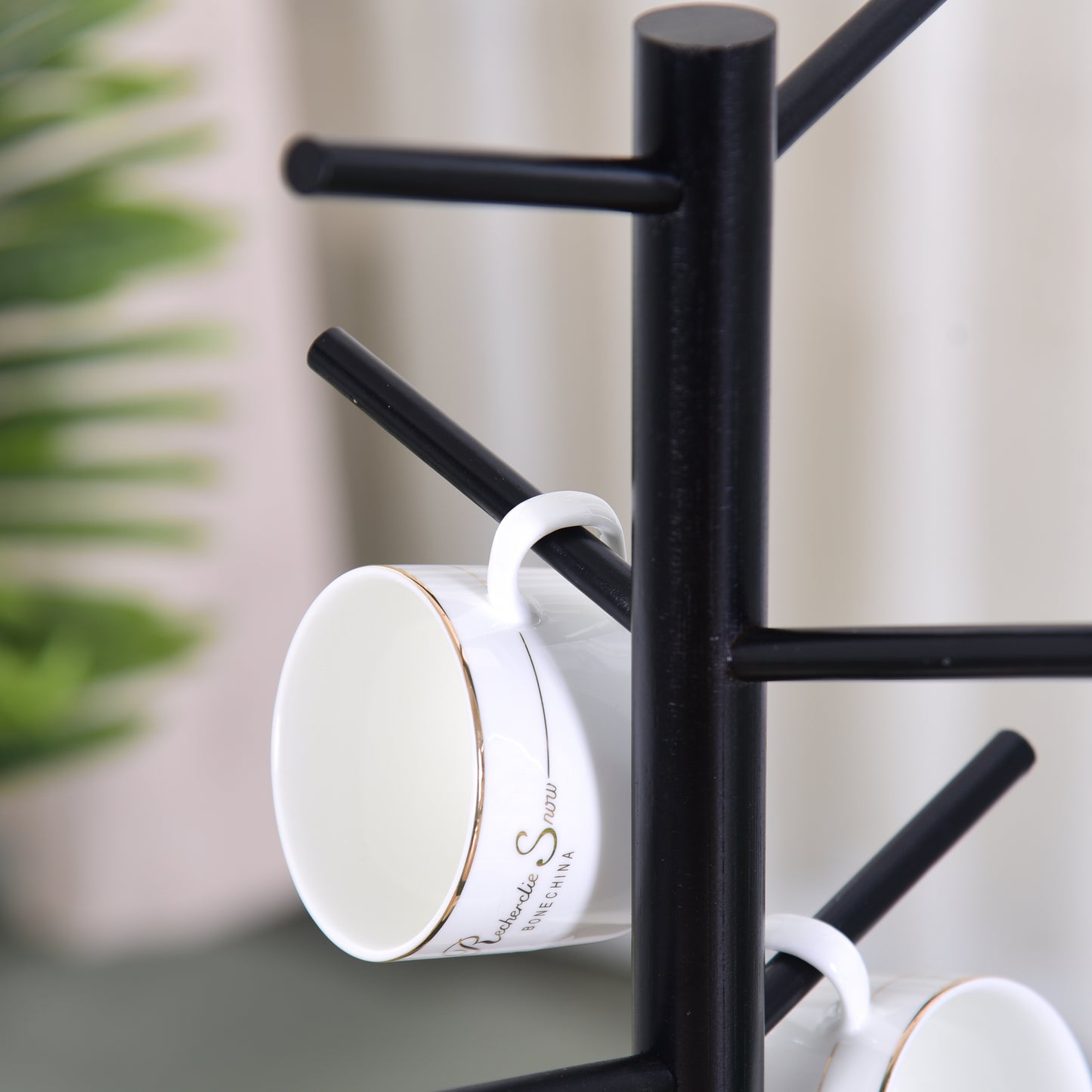 8 Hooks Bamboo Coffee Mug Tree Rotating Coffee Cup Holder (Black)