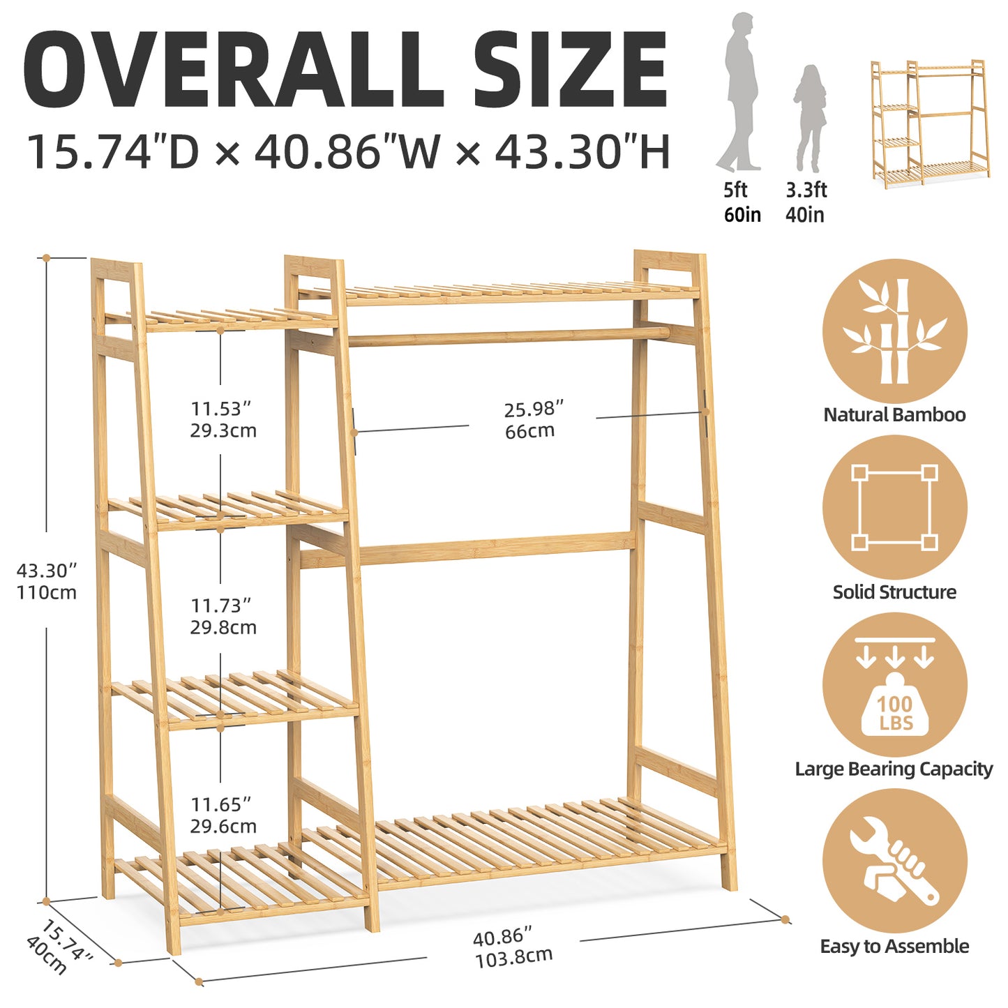 Bamboo Clothes Garment Rack with Shelves