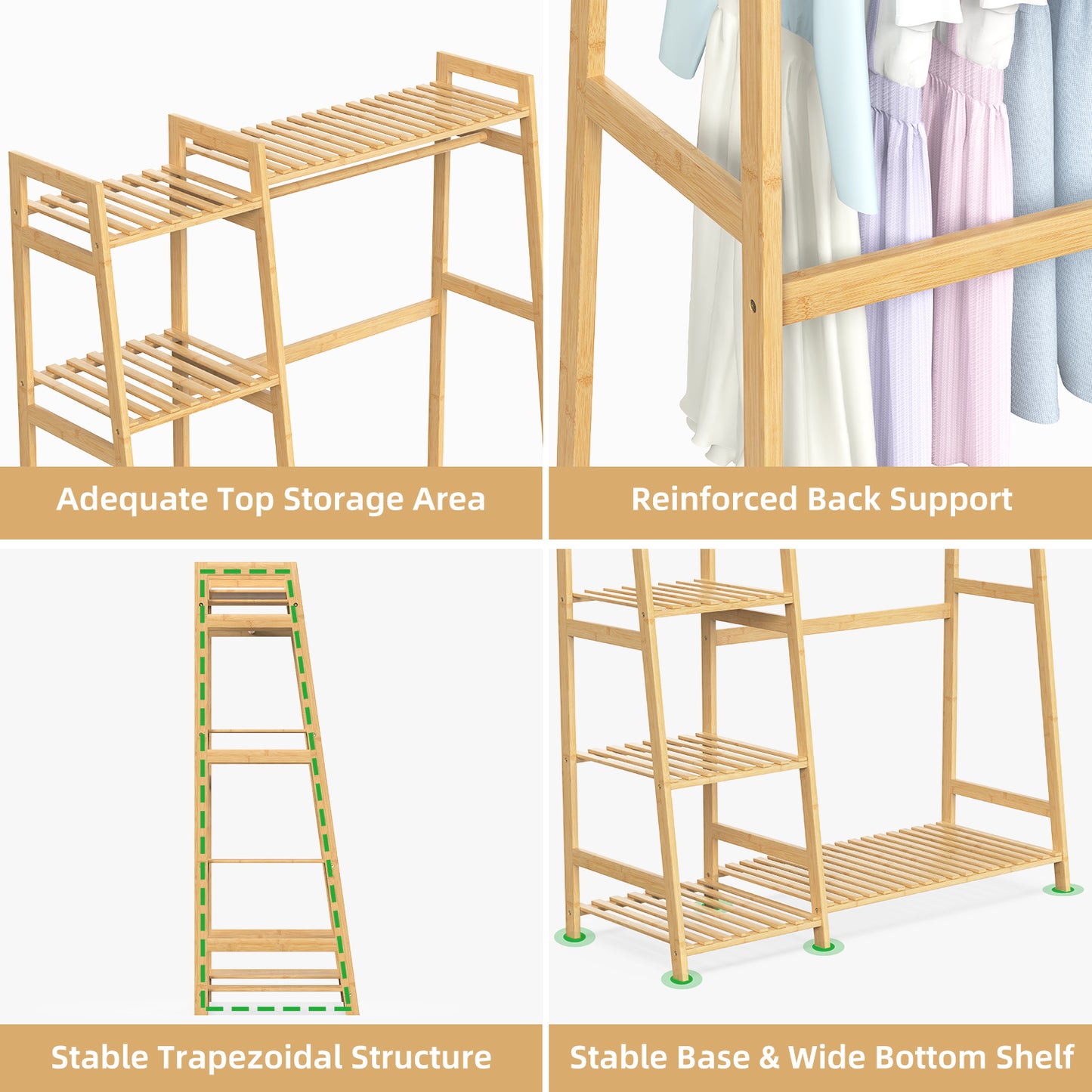 Bamboo Clothes Garment Rack with Shelves