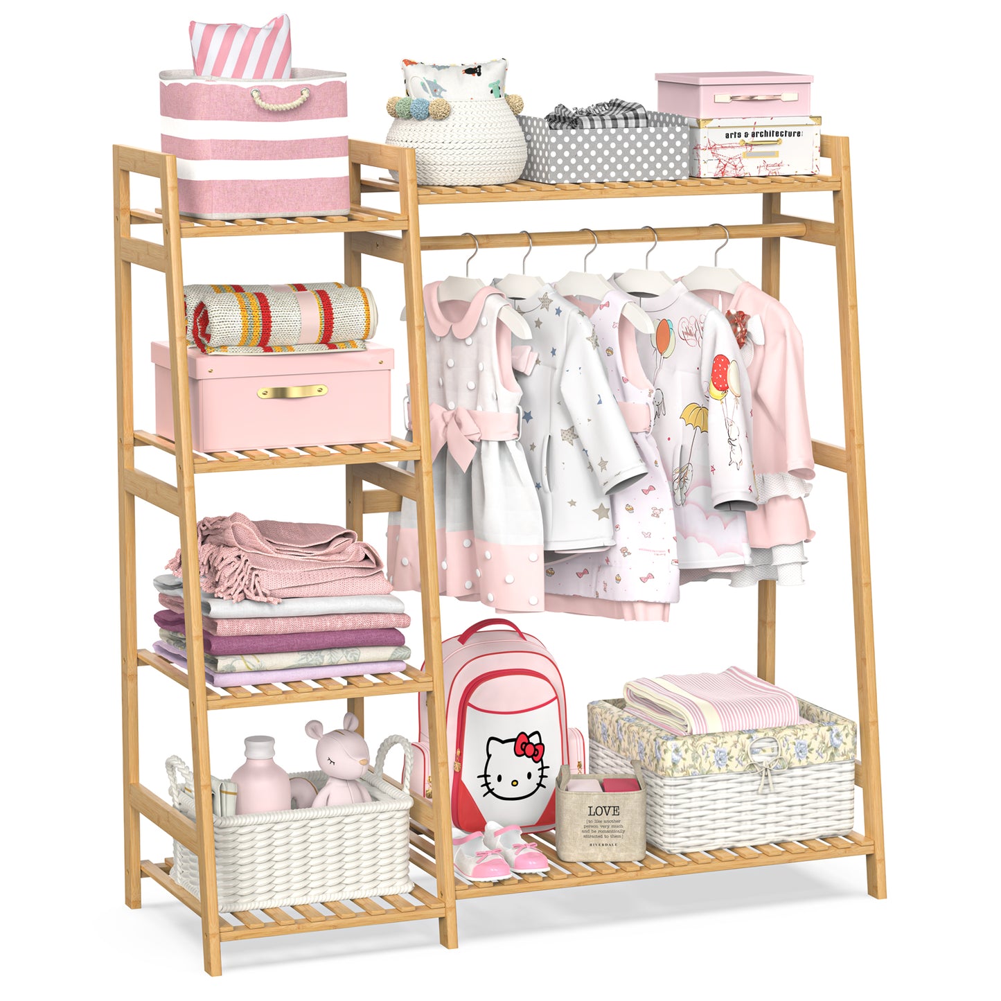 Bamboo Clothes Garment Rack with Shelves