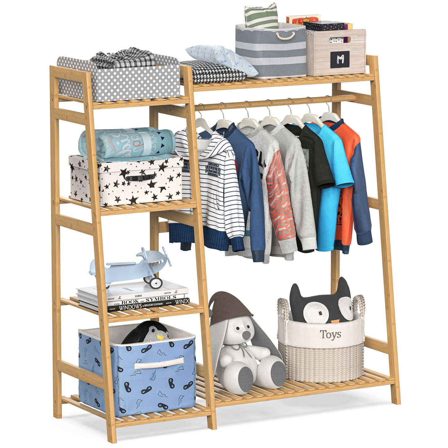 Bamboo Clothes Garment Rack with Shelves