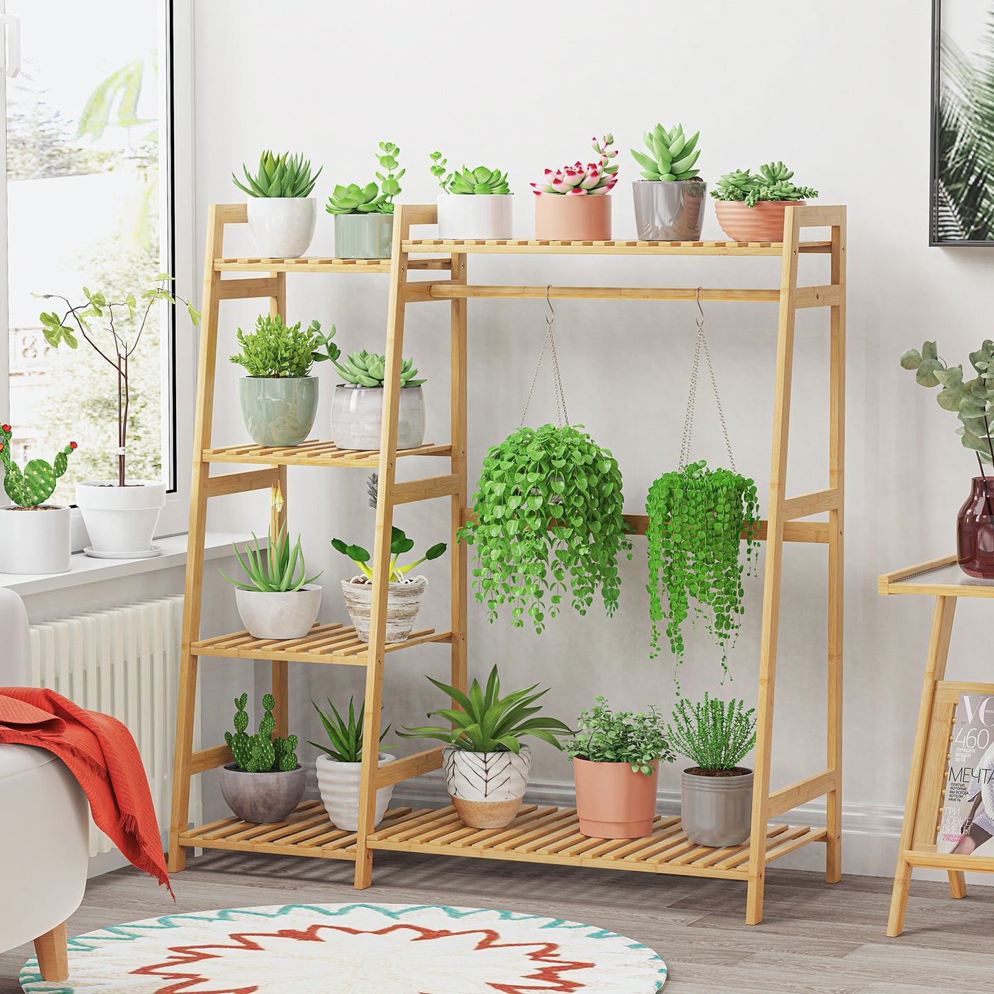 Bamboo Clothes Garment Rack with Shelves