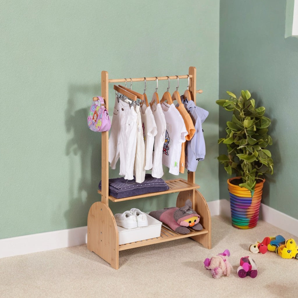 Bamboo Kids Clothing Rack with Adjustable Rods