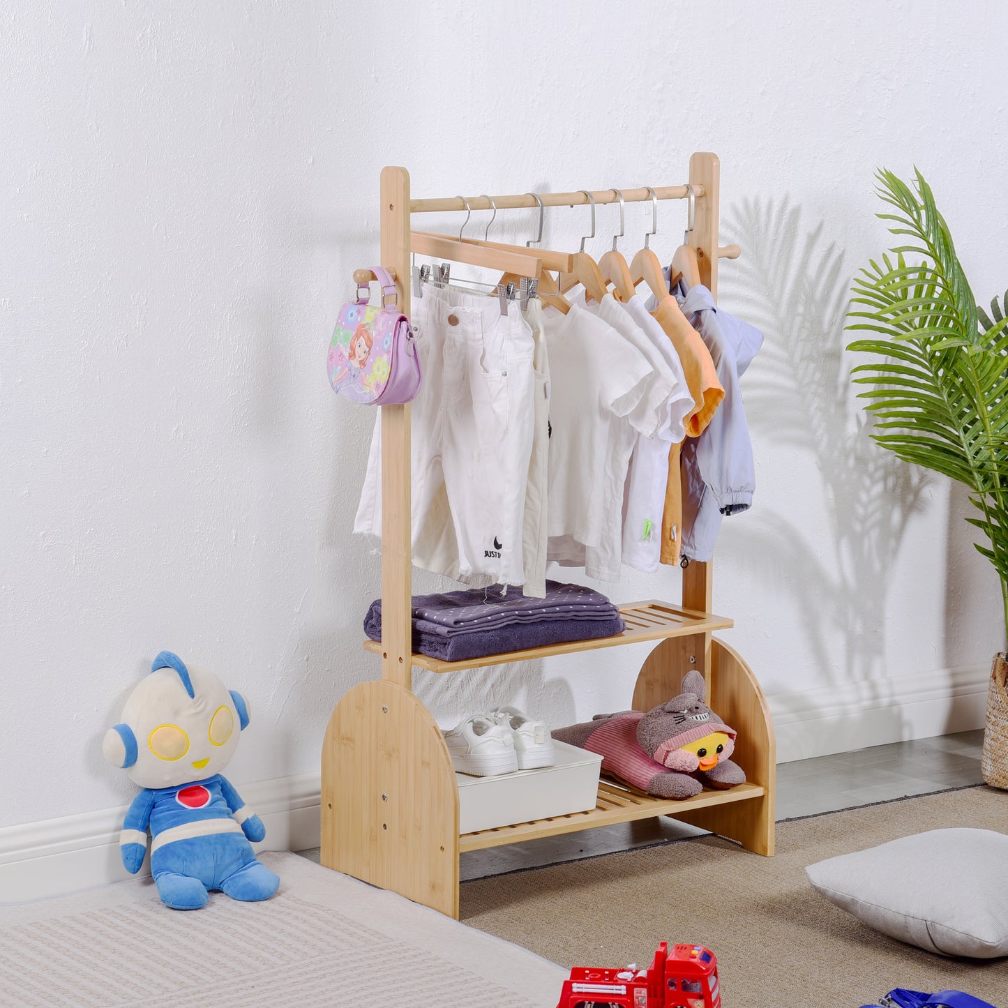 Bamboo Kids Clothing Rack with Adjustable Rods