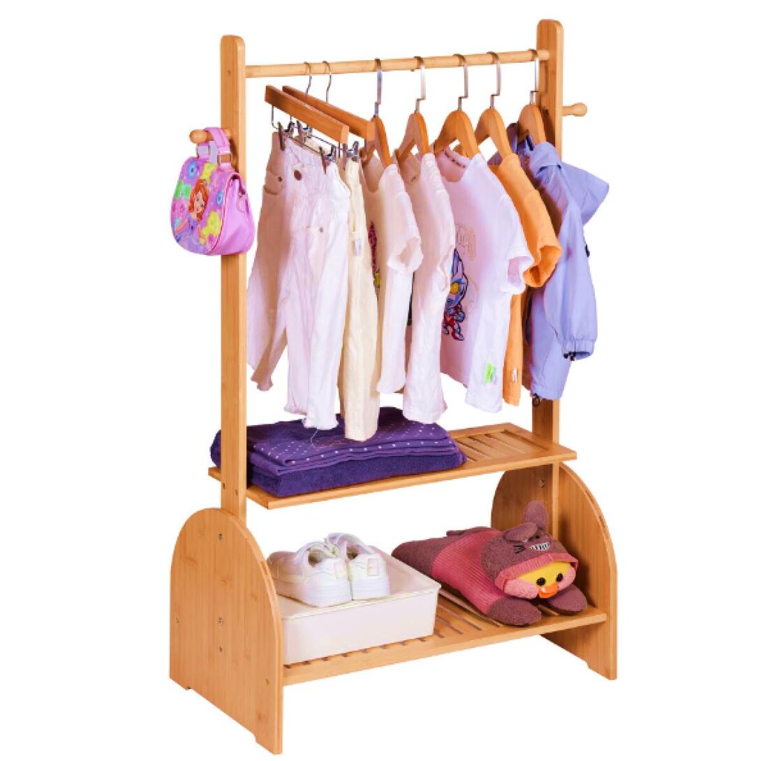 Bamboo Kids Clothing Rack with Adjustable Rods