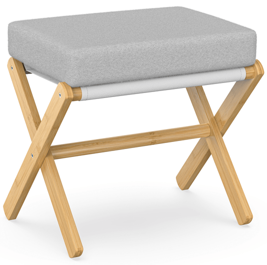 Folding Rectangle Standard Tufted Upholstered Ottoman Stool With Solid Wood Legs