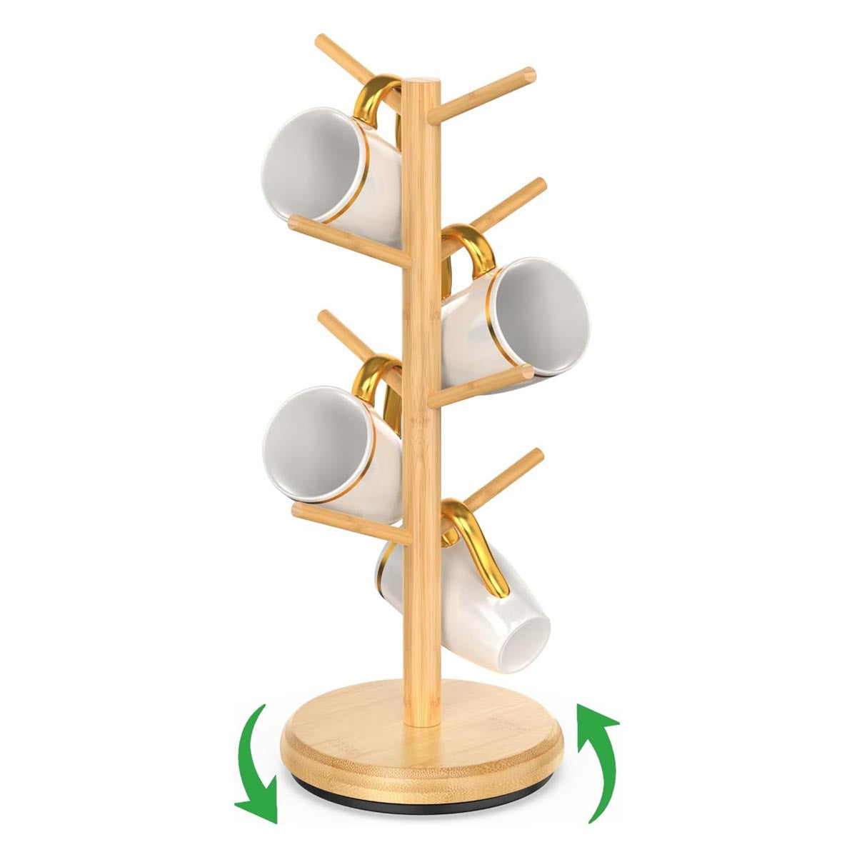 8 Hooks Bamboo Coffee Mug Tree Rotating Coffee Cup Holder (Natural)