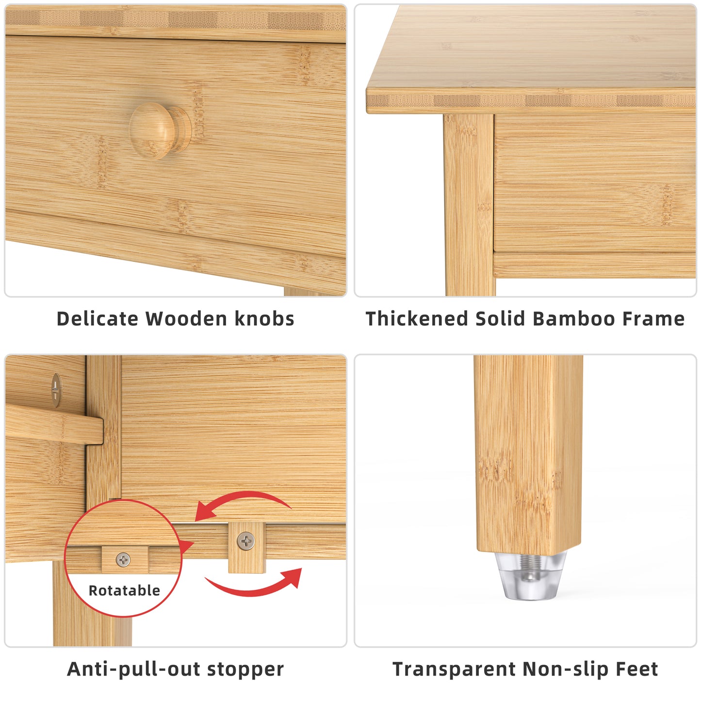 Bamboo Drawer Nightstand, Side Table with Open Shelf for Bedroom